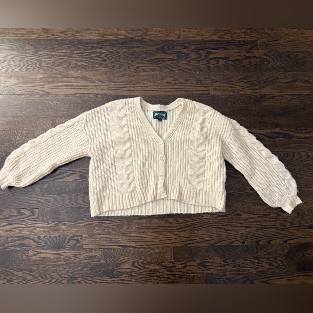 American Eagle Outfitters Cream Cable Knit Cardigan